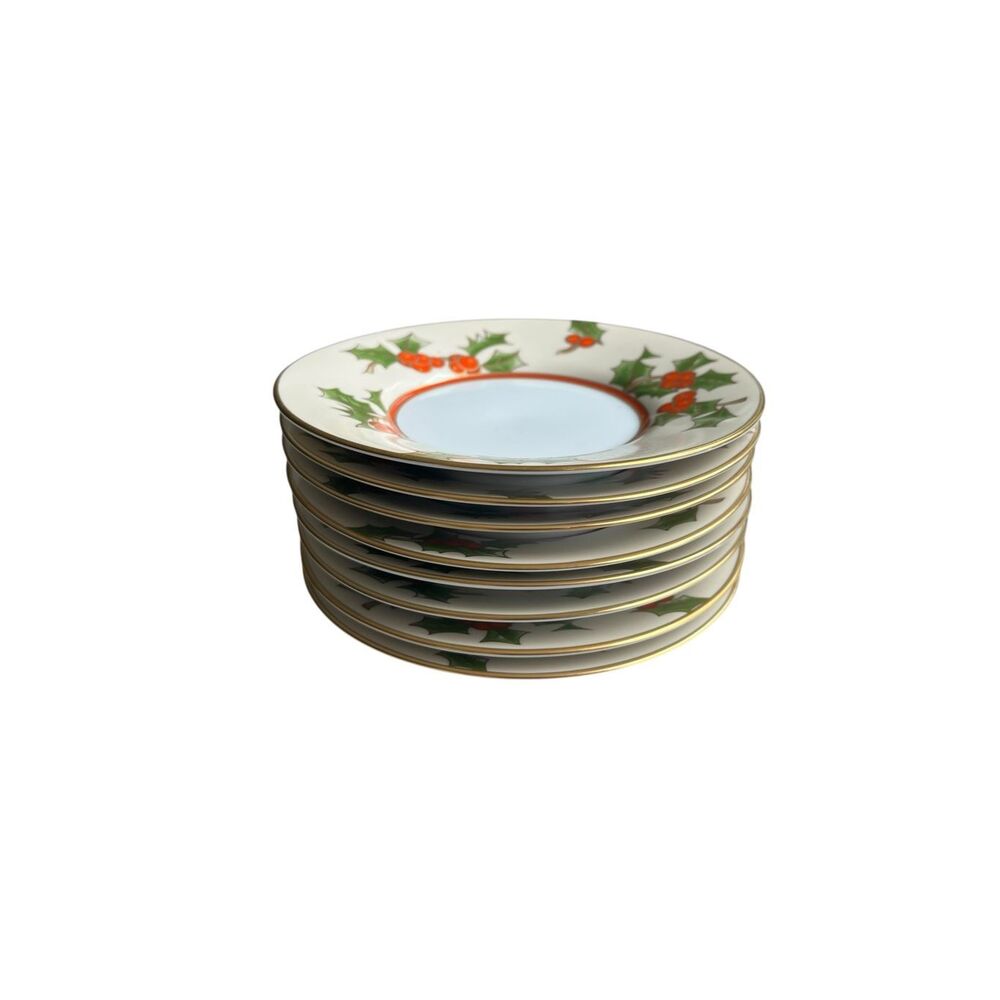 Fitz & Floyd Christmas Holly Saucers – Set of 8 (1982, Japan) new unused